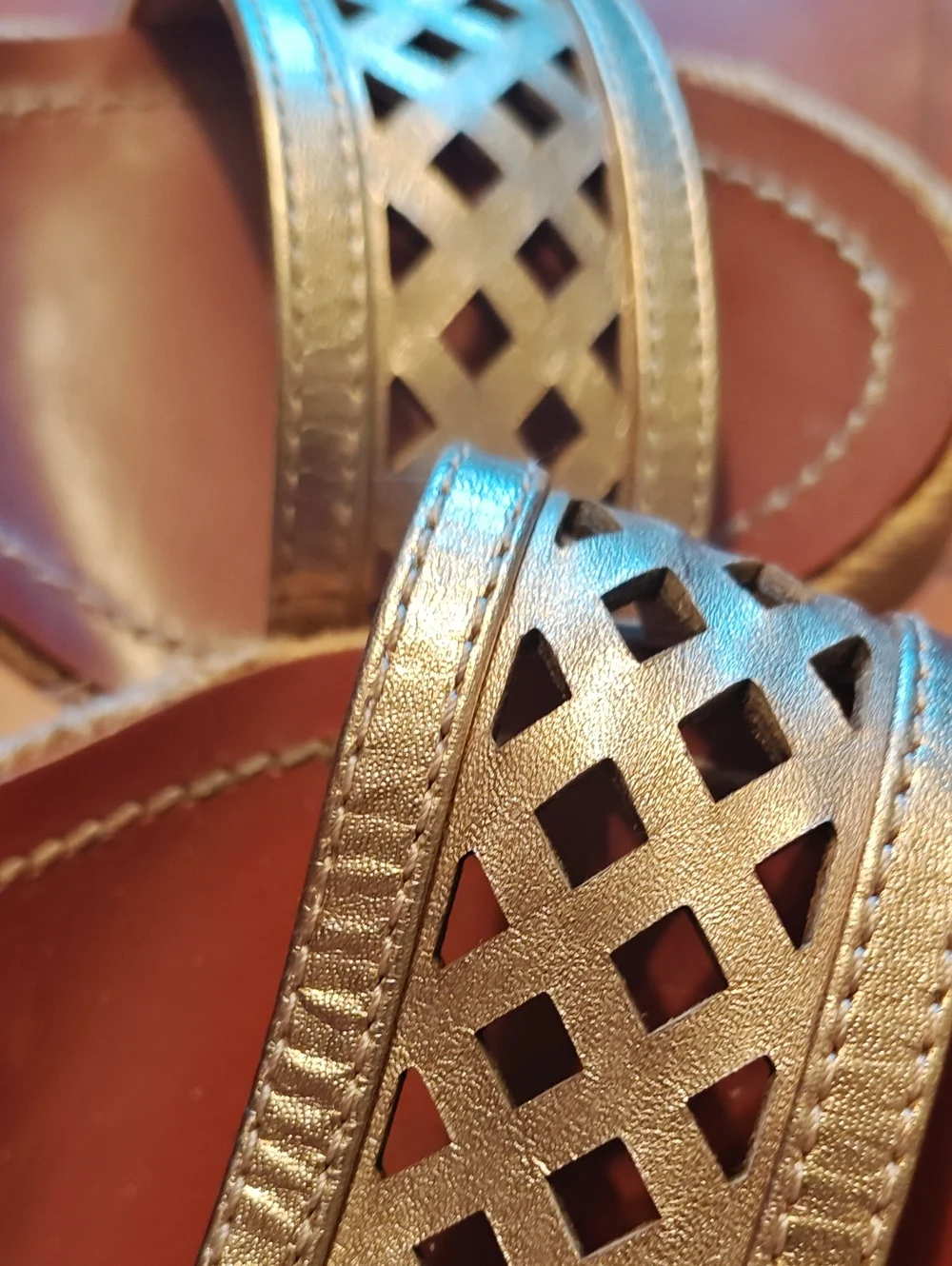 Tory Burch Metallic Bronze Laser-Cut Wedge Sandals